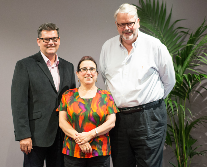 Retiring Principals Peter Wade and Mary Leask with Greg Whiyby. Retiring Principals Peter Wade and Mary Leask with Greg Whiyby.