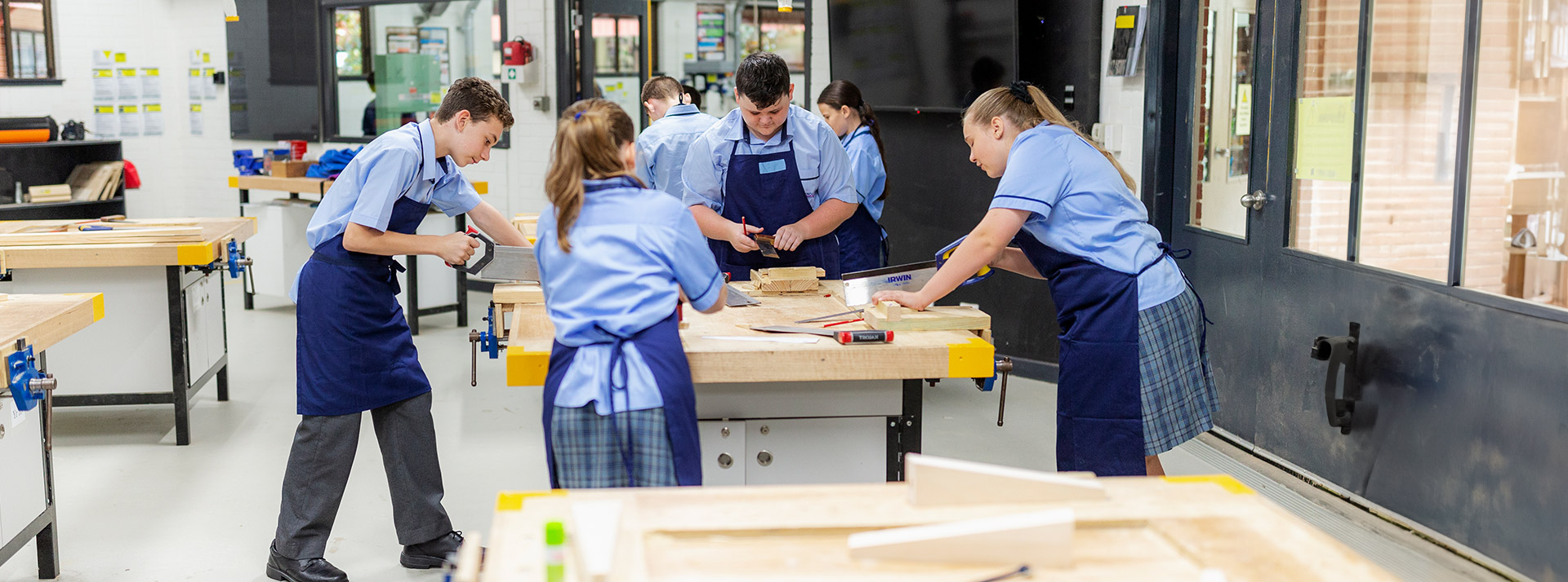 Woodworking students at Penola Catholic College Emu Plains