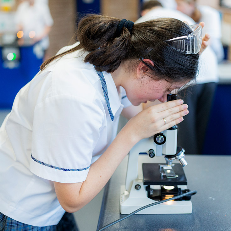 Penola Catholic College Emu Plains science student using microscope